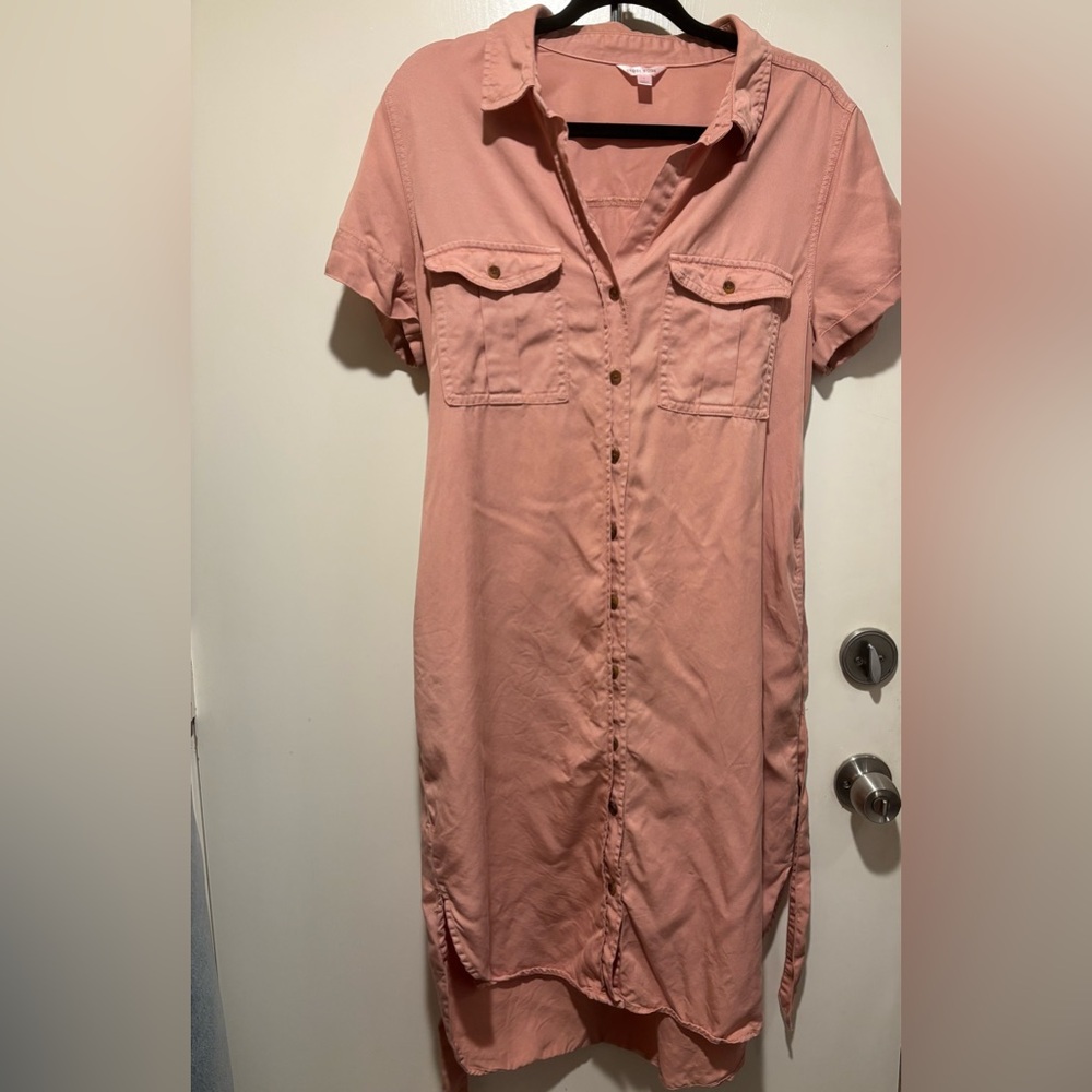 Chic High Low Pink Shirt Dress